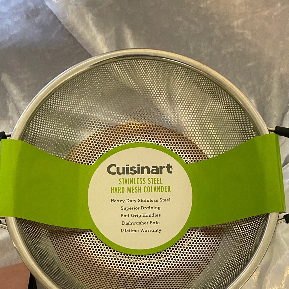 Cuisinart Stainless Steel Hard Mesh Colander with Bright Green Handles